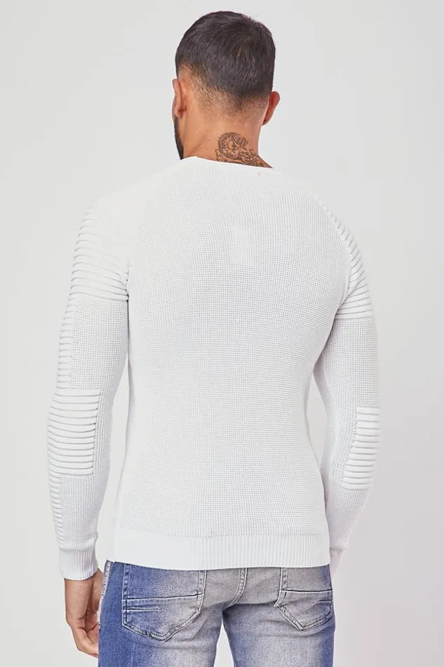 Men Fine Knit White Sweater Brentiny Paris Sweatshirts and Pullovers