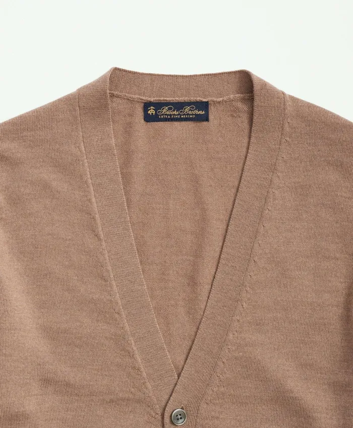 Men Fine Merino Wool Cardigan Sweater Camel Brooks Brothers Sweaters