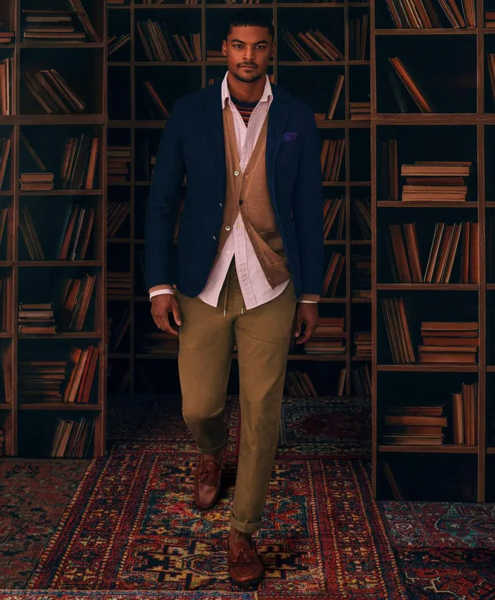 Men Fine Merino Wool Cardigan Sweater Camel Brooks Brothers Sweaters