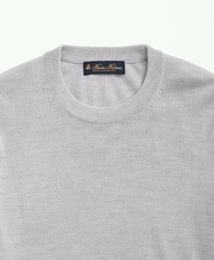 Men Fine Merino Wool Crewneck Sweater Light Grey Heather Brooks Brothers Sweaters