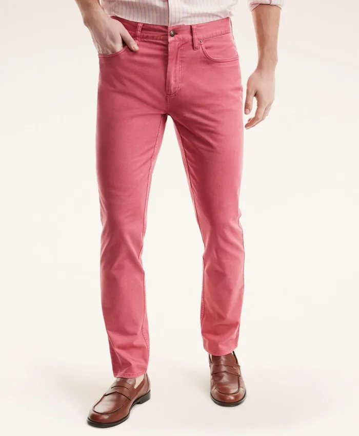 Men FivePocket Stretch Cotton Twill Pants Red Brooks Brothers Chinos and Casual Pants