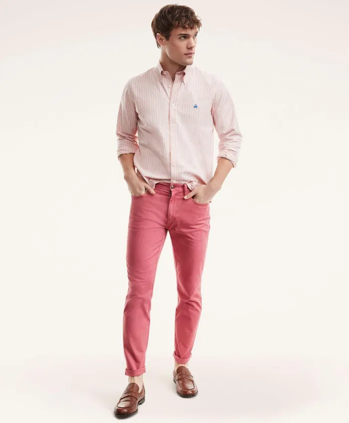 Men FivePocket Stretch Cotton Twill Pants Red Brooks Brothers Chinos and Casual Pants