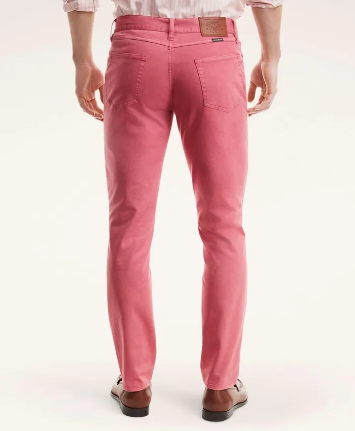 Men FivePocket Stretch Cotton Twill Pants Red Brooks Brothers Chinos and Casual Pants