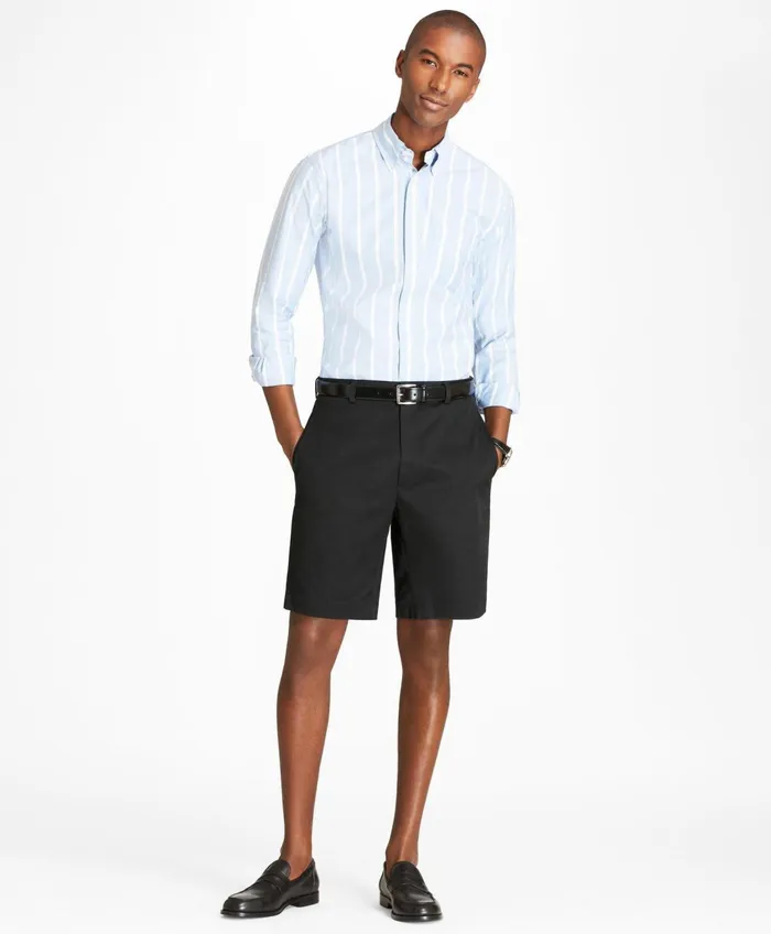 Men Flat Front Stretch Advantage Chino Shorts Black Brooks Brothers Shorts and Swimwear