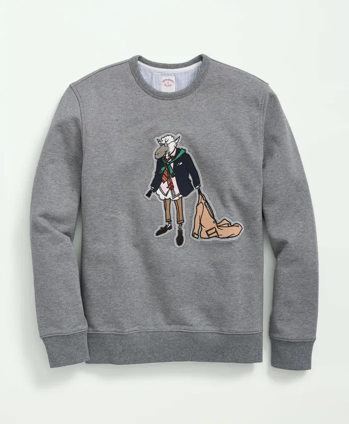 Men French Terry Henry Sweatshirt Grey Brooks Brothers TShirts and Sweats