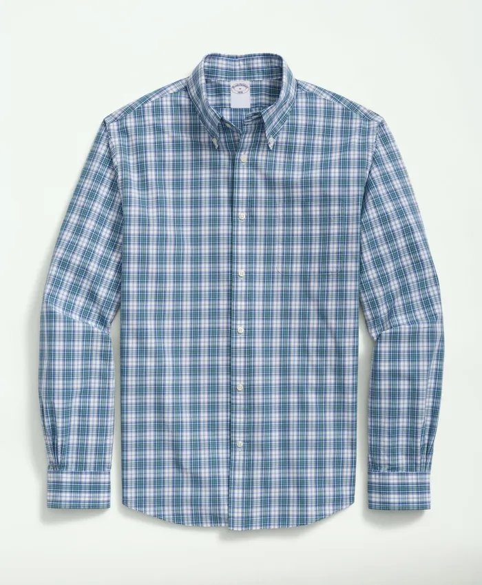 Men Friday Shirt Poplin Tattersall Bluegreen Brooks Brothers Sport Shirts