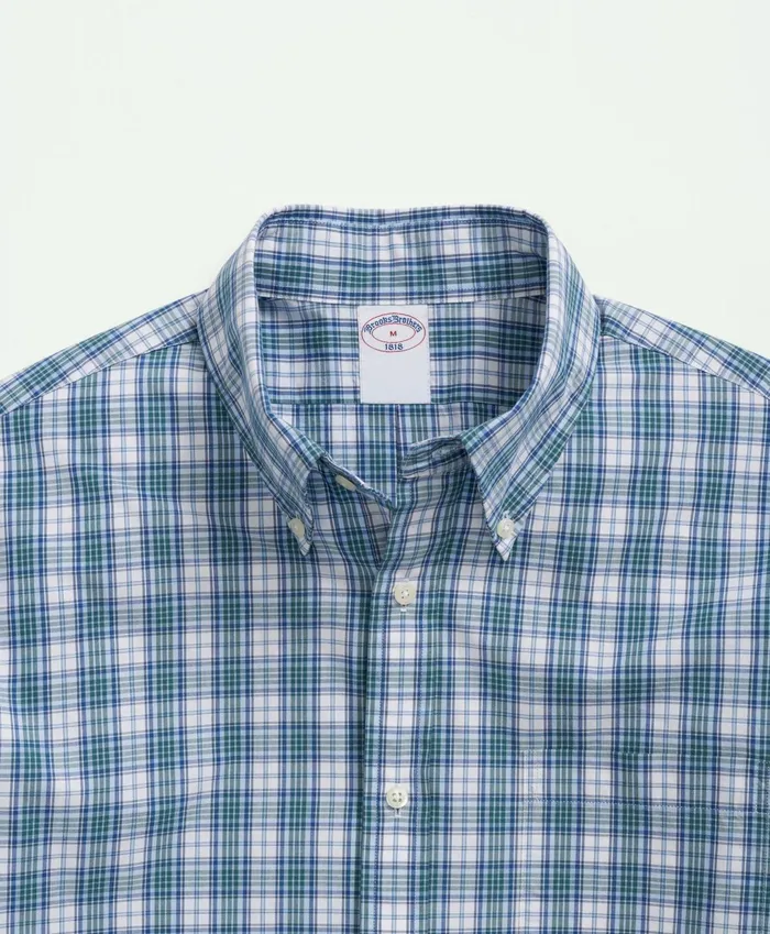 Men Friday Shirt Poplin Tattersall Bluegreen Brooks Brothers Sport Shirts