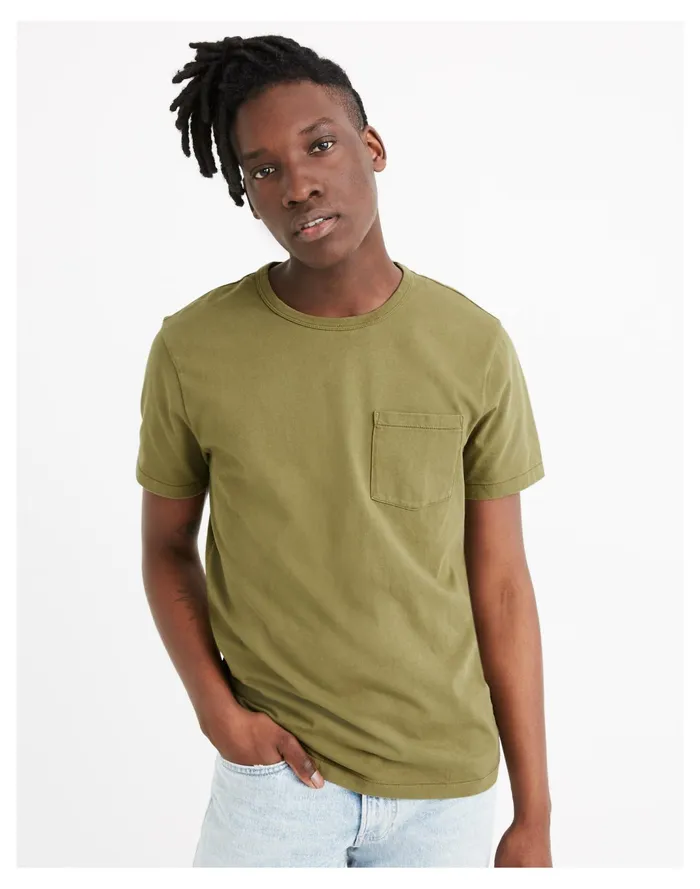Men Garment Dyed Allday Crewneck Pocket Tee Vintage Moss Madewell Tees