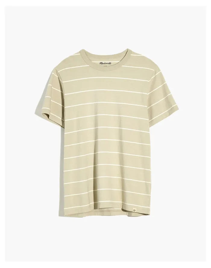 Men Garment Dyed Allday Crewneck Tee Sunfaded Sage Stripe Madewell Tees