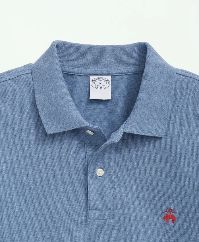 Men Golden Fleece Big and Tall Stretch Supima LongSleeve Polo Shirt Denim Heather Brooks Brothers Polo and Rugby Shirts