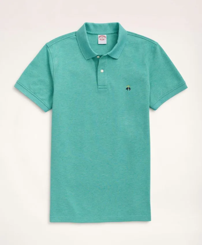 Men Golden Fleece Big and Tall Stretch Supima Polo Shirt Light Green Heather Brooks Brothers Polo and Rugby Shirts