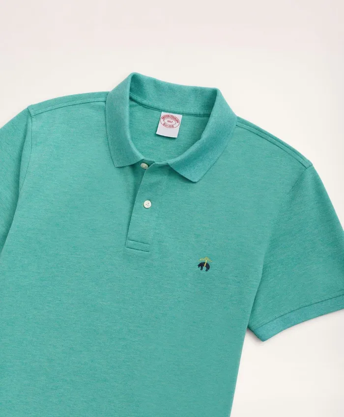 Men Golden Fleece Big and Tall Stretch Supima Polo Shirt Light Green Heather Brooks Brothers Polo and Rugby Shirts
