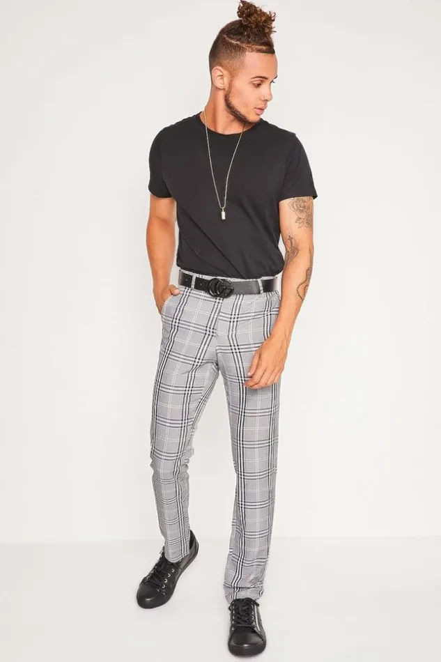 Men Gray Check Pants Grey Brentiny Paris Pants