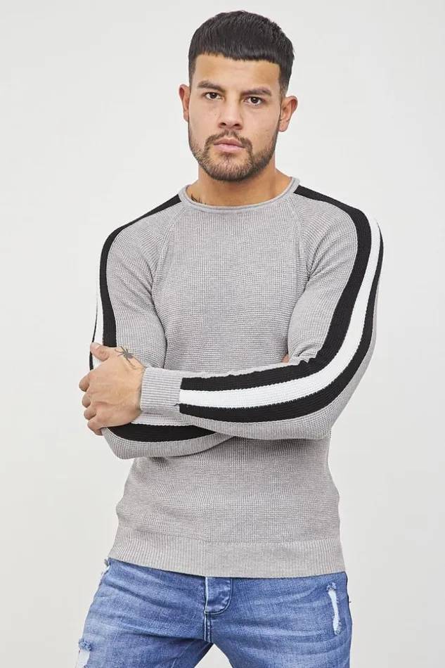 Men Gray Jumper With Stripes Grey Brentiny Paris Sweatshirts and Pullovers