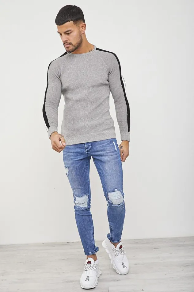 Men Gray Jumper With Stripes Grey Brentiny Paris Sweatshirts and Pullovers