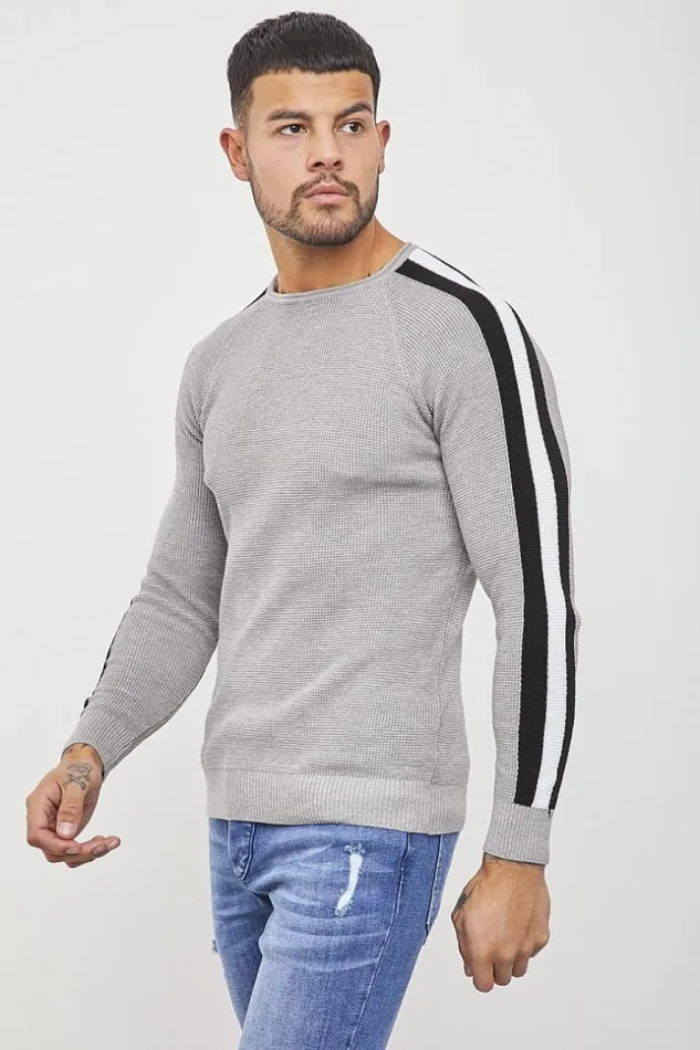 Men Gray Jumper With Stripes Grey Brentiny Paris Sweatshirts and Pullovers