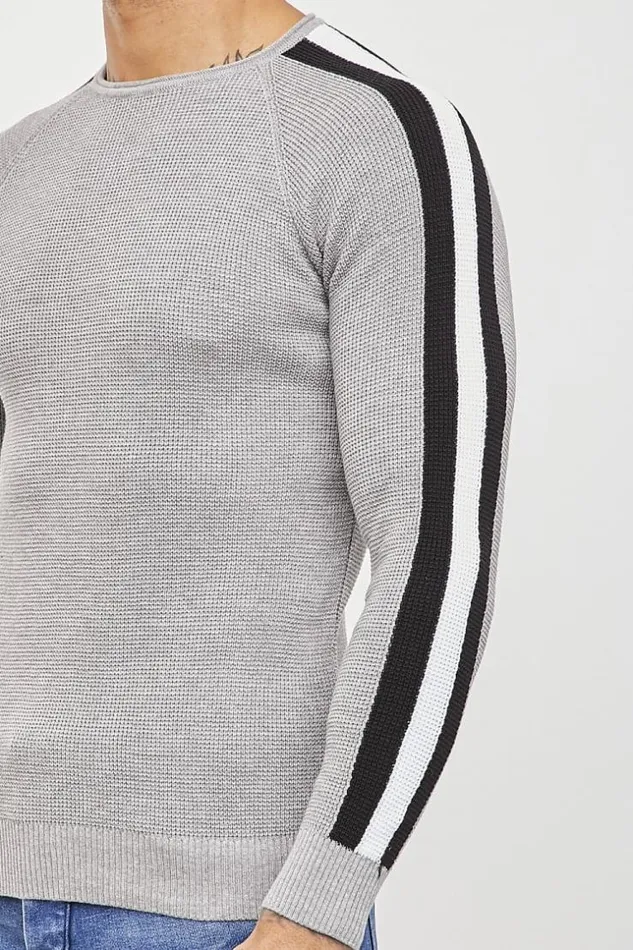 Men Gray Jumper With Stripes Grey Brentiny Paris Sweatshirts and Pullovers