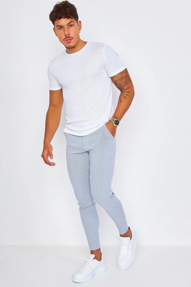Men Grey Chino Trousers With Grey White Stripes Grey Brentiny Paris Pants
