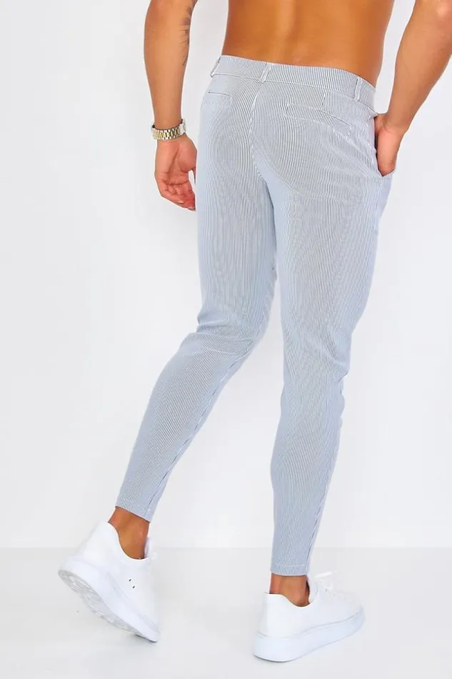 Men Grey Chino Trousers With Grey White Stripes Grey Brentiny Paris Pants
