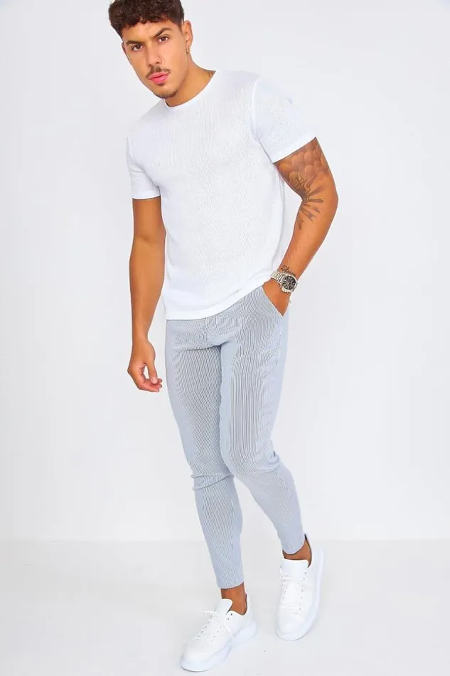 Men Grey Chino Trousers With Grey White Stripes Grey Brentiny Paris Pants