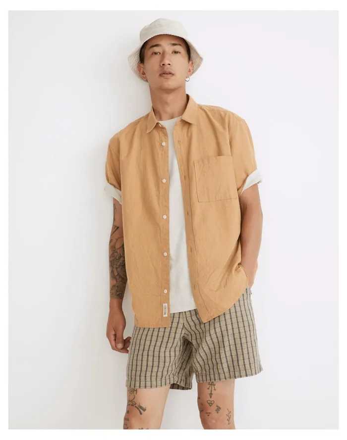 Men Hemp Cotton Easy Short Sleeve Shirt Faded Earth Madewell Shirts