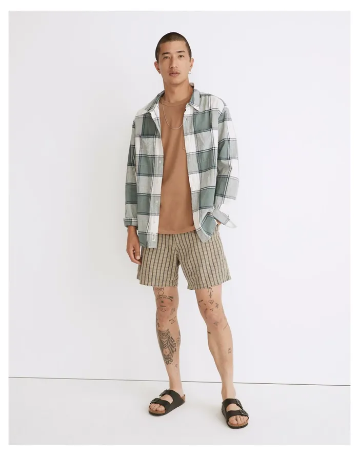 Men Hemp Cotton Printed Shorts Ash Green Madewell Shorts