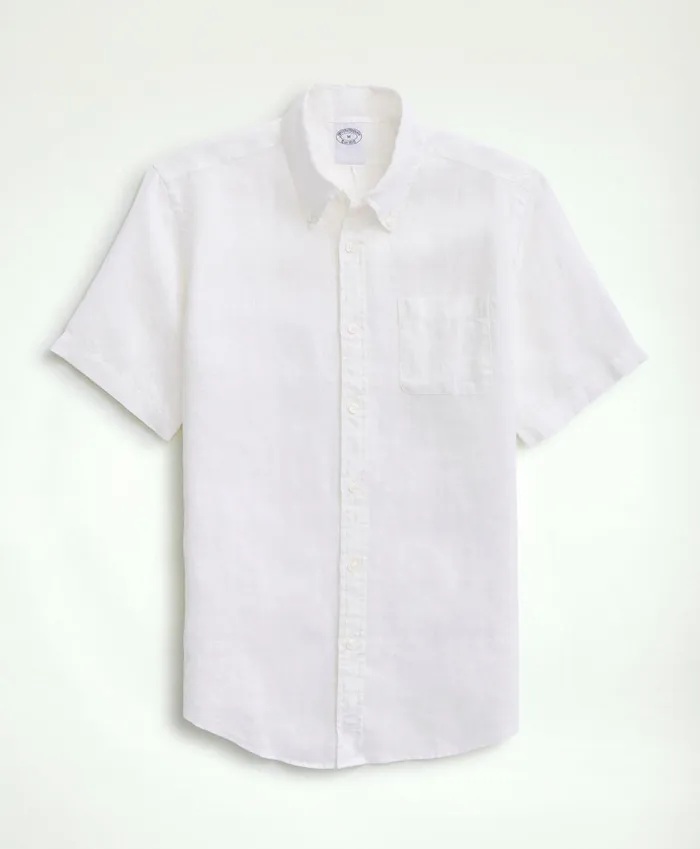Men Irish Linen ShortSleeve Sport Shirt White Brooks Brothers Sport Shirts