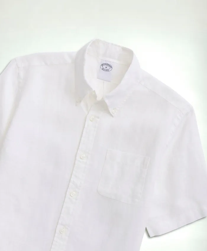 Men Irish Linen ShortSleeve Sport Shirt White Brooks Brothers Sport Shirts