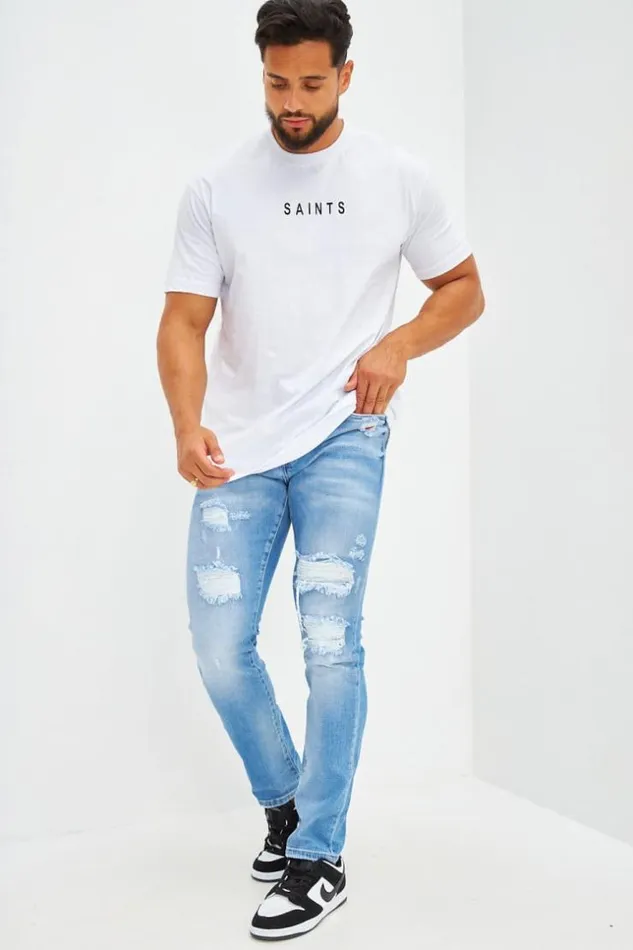 Men Jean Slim Effet Dchir Bleu Clair Bleuclair Brentiny Paris Jeans