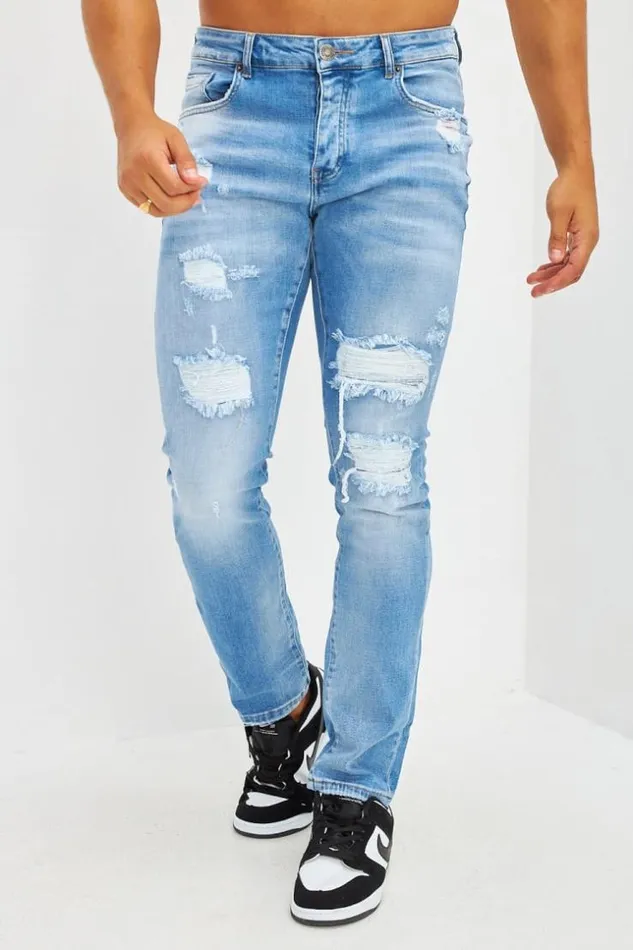 Men Jean Slim Effet Dchir Bleu Clair Bleuclair Brentiny Paris Jeans