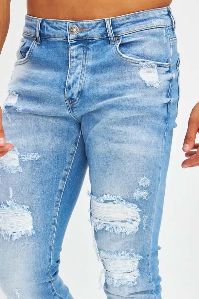 Men Jean Slim Effet Dchir Bleu Clair Bleuclair Brentiny Paris Jeans