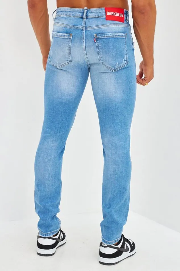 Men Jean Slim Effet Dchir Bleu Clair Bleuclair Brentiny Paris Jeans
