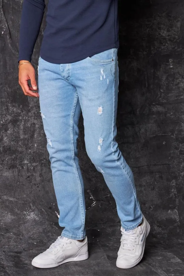 Men Jeans Coupe Droite Dchir Bleu Clair Bleuclair Brentiny Paris Jeans