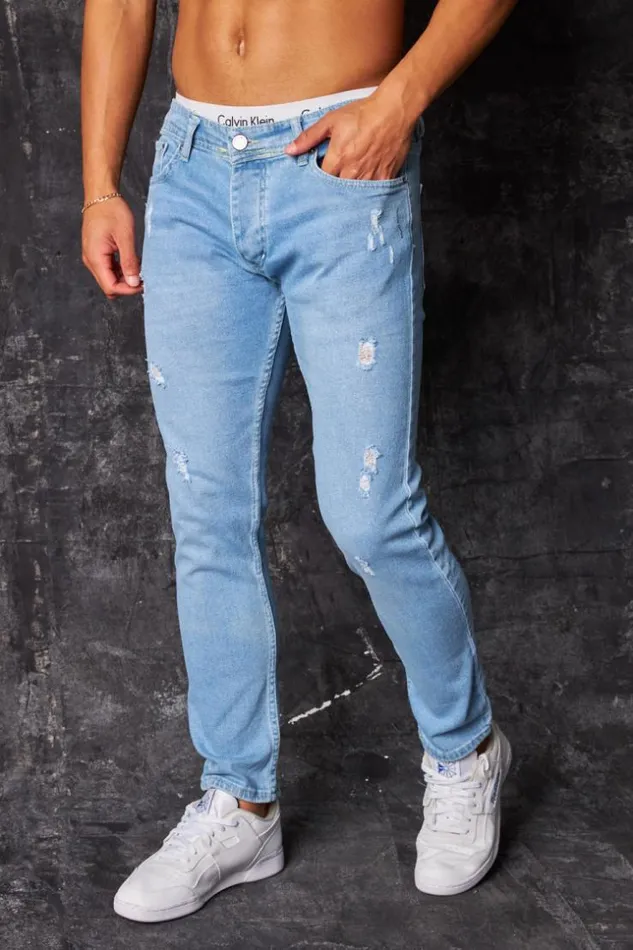 Men Jeans Coupe Droite Dchir Bleu Clair Bleuclair Brentiny Paris Jeans