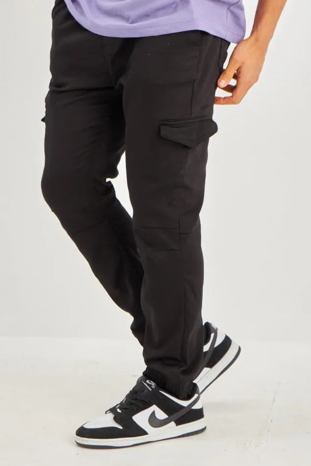 Men Joggerpant Noir Poches Cargo Black Brentiny Paris Jeans