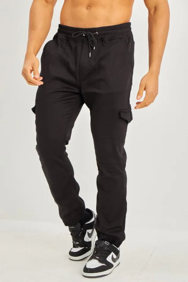 Men Joggerpant Noir Poches Cargo Black Brentiny Paris Jeans