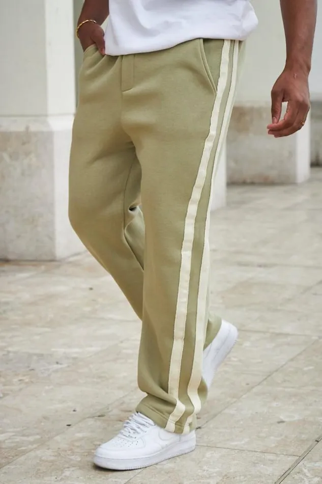 Men Jogging Kaki Bandes Bicolore Khaki Brentiny Paris Pants