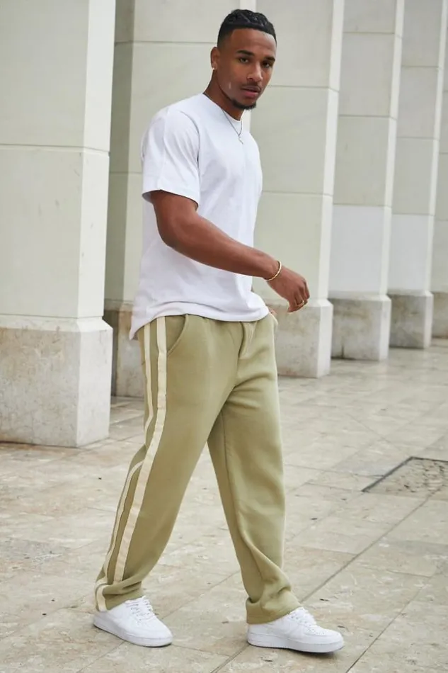 Men Jogging Kaki Bandes Bicolore Khaki Brentiny Paris Pants