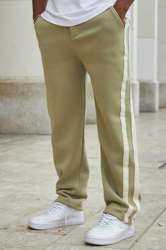 Men Jogging Kaki Bandes Bicolore Khaki Brentiny Paris Pants