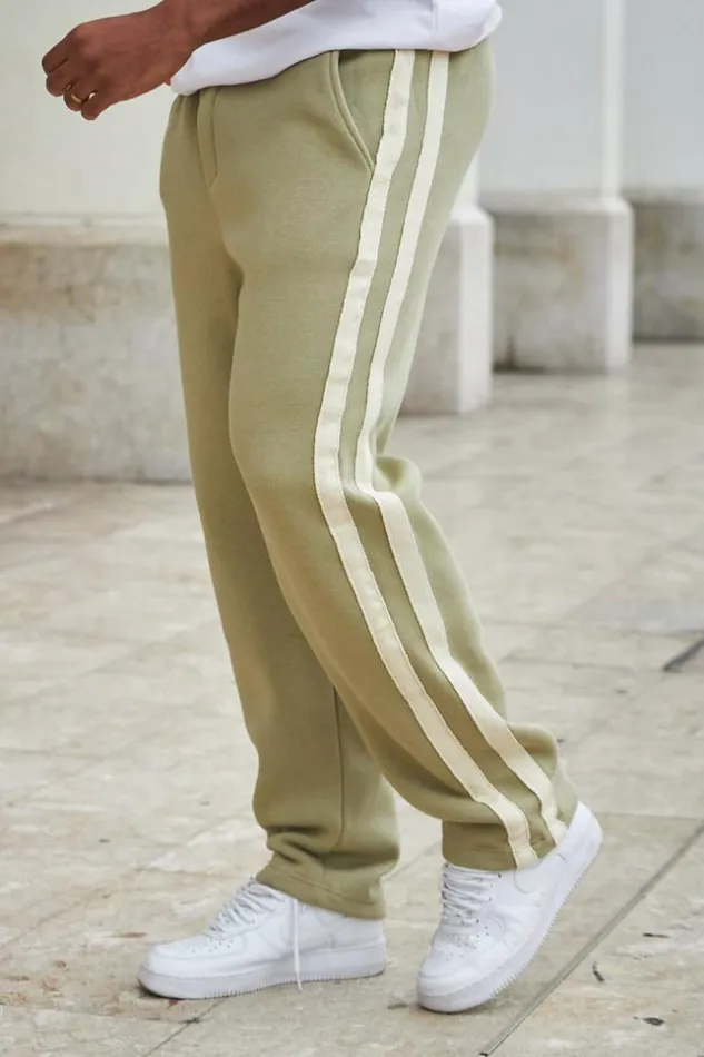 Men Jogging Kaki Bandes Bicolore Khaki Brentiny Paris Pants