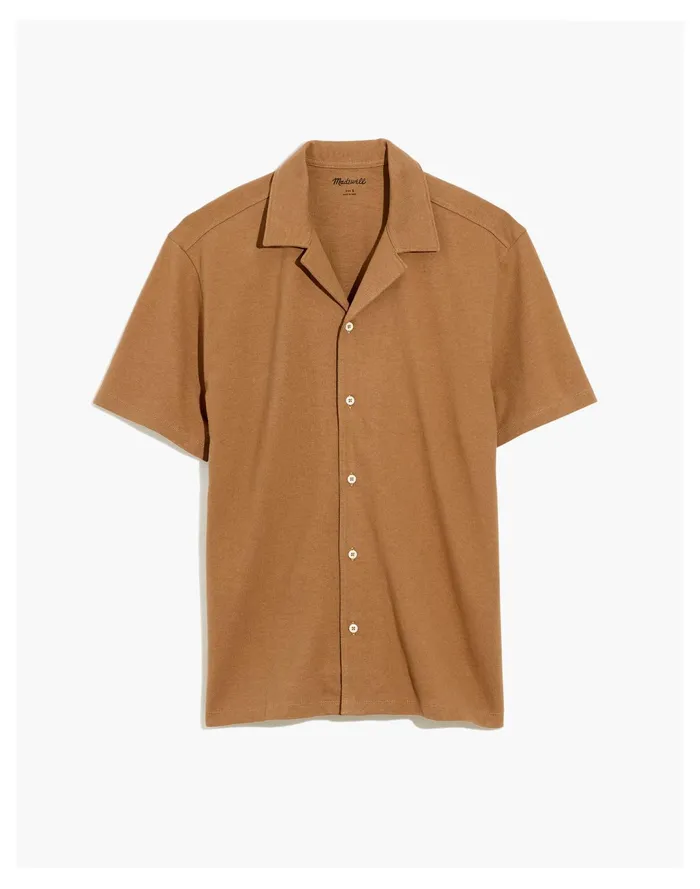 Men Knit Easy Short Sleeve Camp Shirt Kraft Brown Madewell Shirts