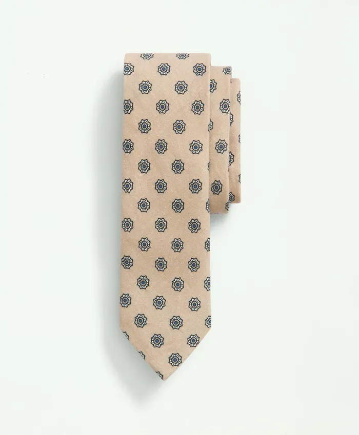Men Linen Floral Print Tie Tan Brooks Brothers Ties and Pocket Squares