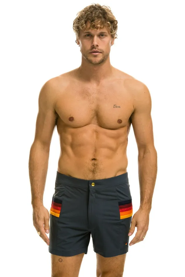 Men MEN039S HORIZONTAL 5 STRIPE FLEX SHORTS 8211 TITANIUM Aviator Nation Shorts