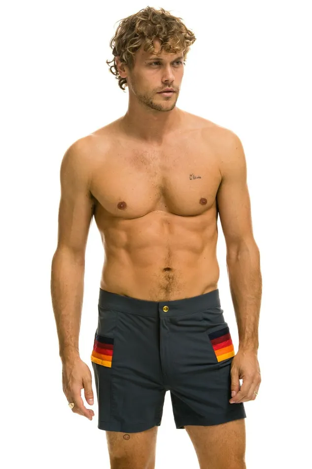 Men MEN039S HORIZONTAL 5 STRIPE FLEX SHORTS 8211 TITANIUM Aviator Nation Shorts Men MEN039S HORIZONTAL 5 STRIPE FLEX SHORTS 8211 TITANIUM Aviator Nation Shorts