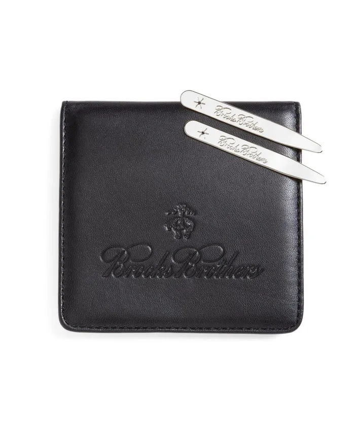 Men Metallic Collar Stays With Nappa Leather Case Silver Brooks Brothers Shirt Accessories