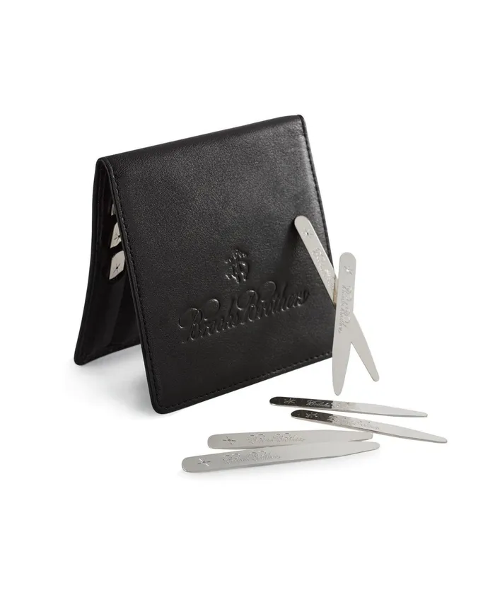 Men Metallic Collar Stays With Nappa Leather Case Silver Brooks Brothers Shirt Accessories