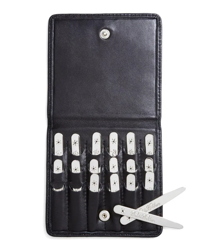 Men Metallic Collar Stays With Nappa Leather Case Silver Brooks Brothers Shirt Accessories