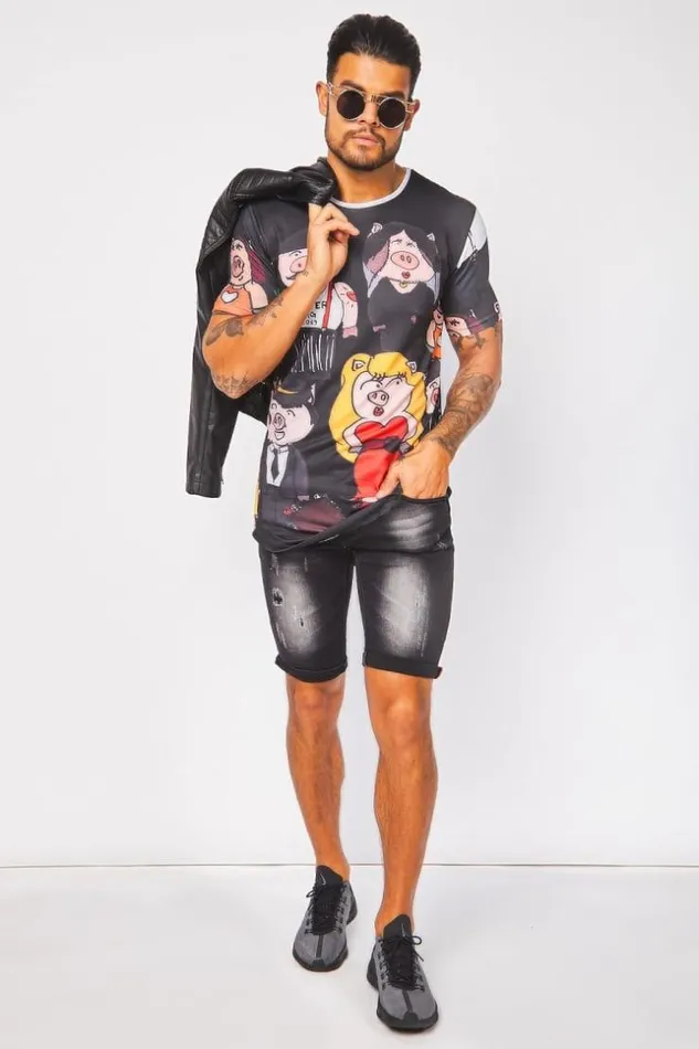 Men Mister Pig Black TShirt Black Brentiny Paris TShirts