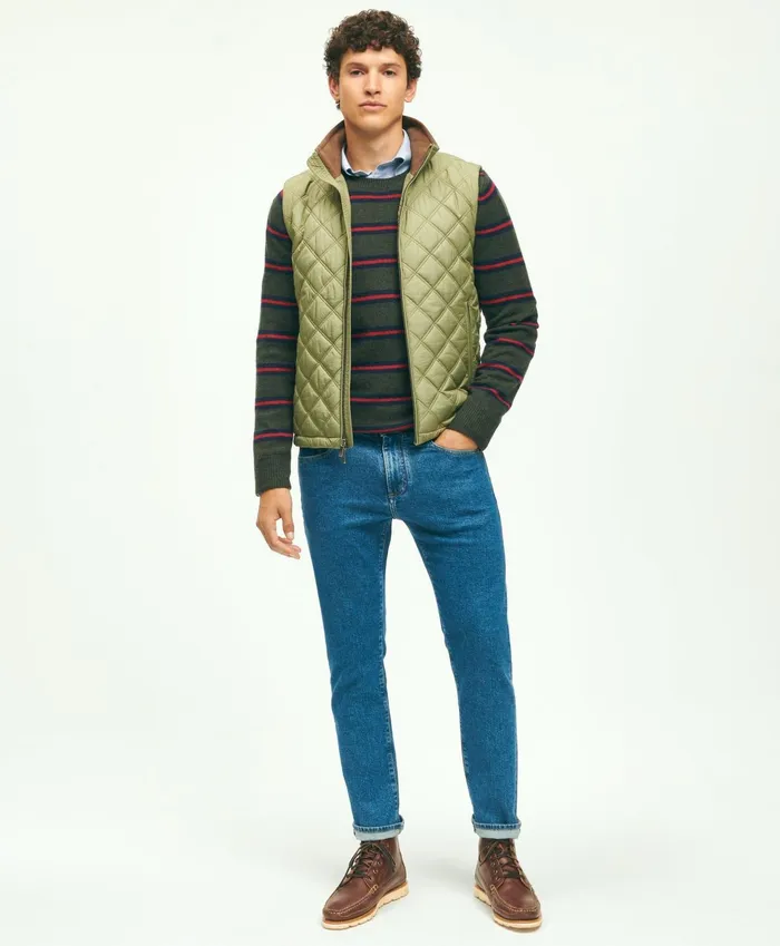 Men Paddock Diamond Quilted Vest Olive Brooks Brothers Coats and Jackets