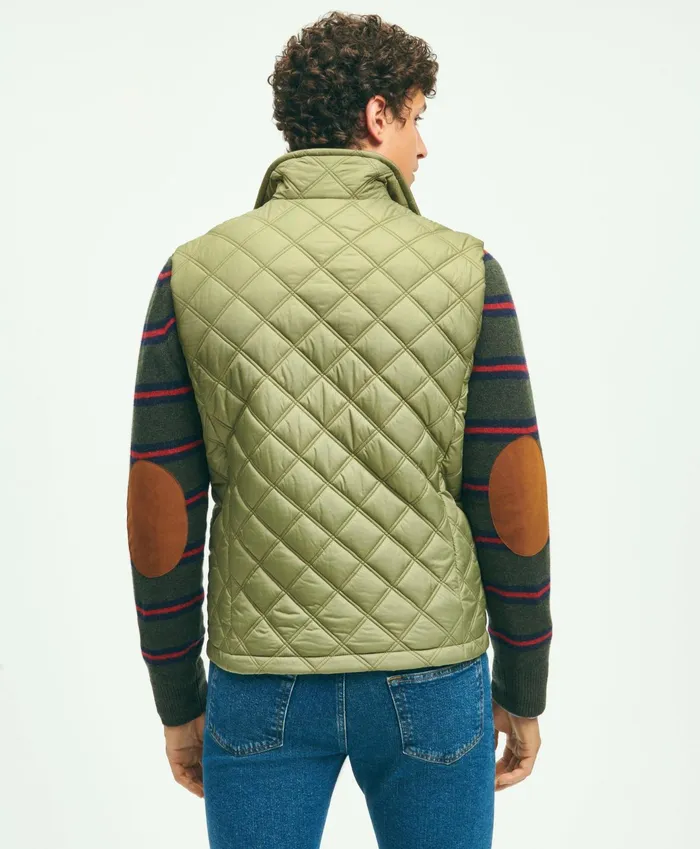Men Paddock Diamond Quilted Vest Olive Brooks Brothers Coats and Jackets